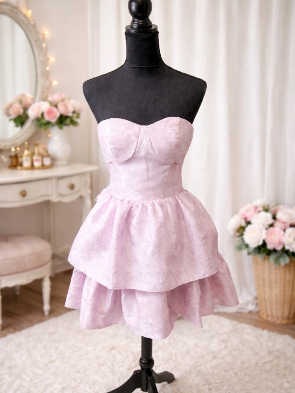 NWT Lavender Strapless Ruffle Dress | Lilac Prom Party Coquette
